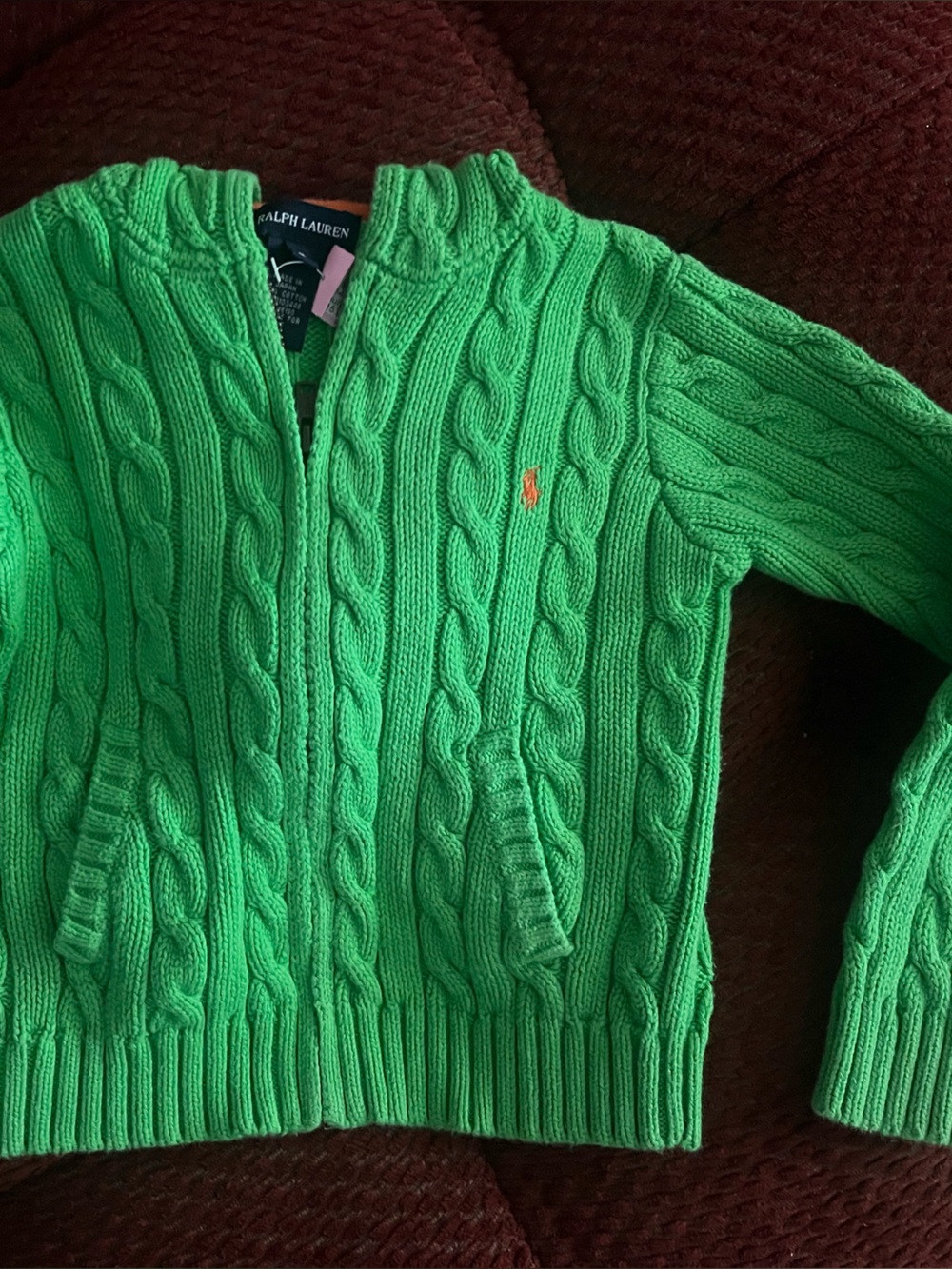 Ralph Lauren Bright Green Cable-Knit Crewneck Sweater